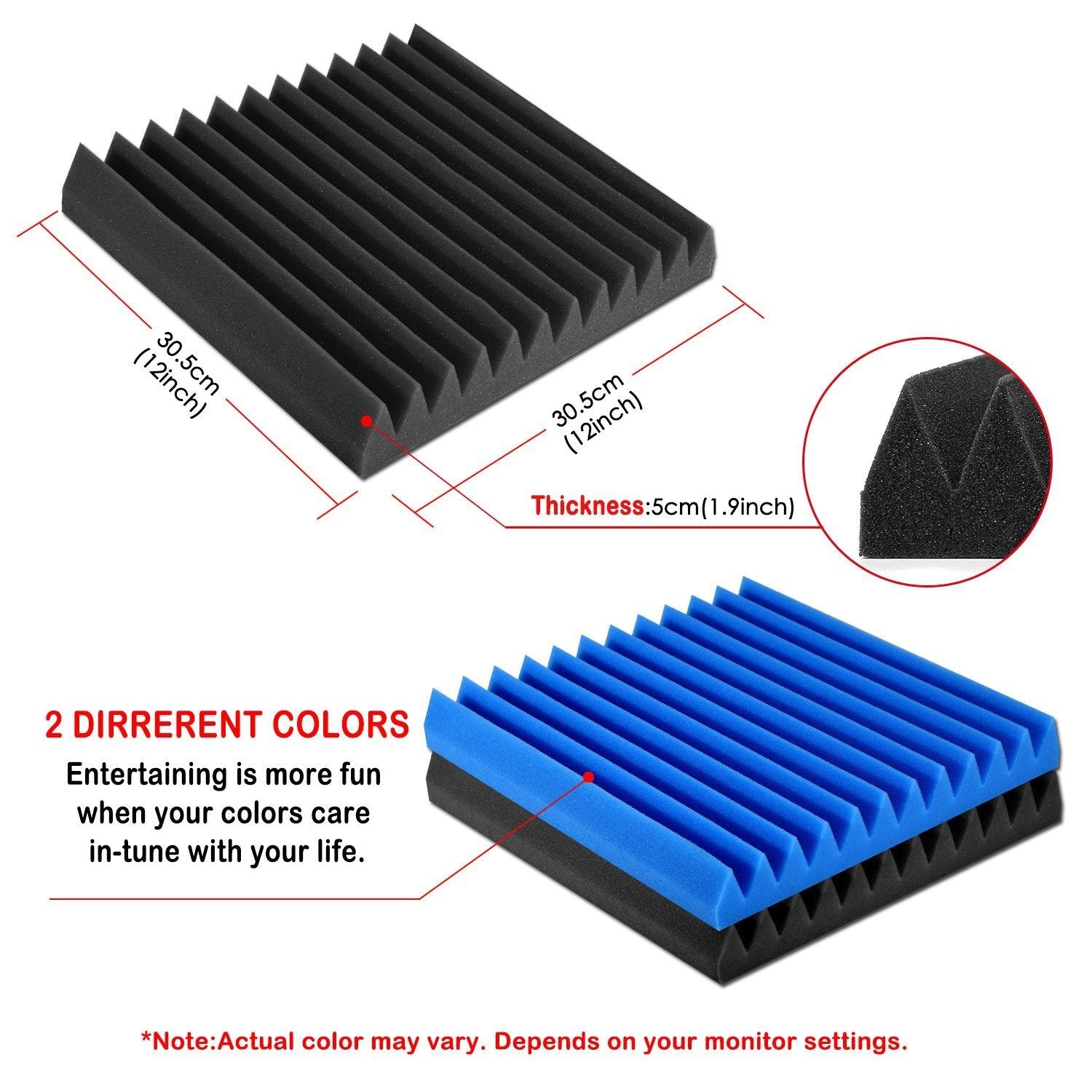 12-Pack: Sound Proof Padding Acoustic Foam Panels - Image 3