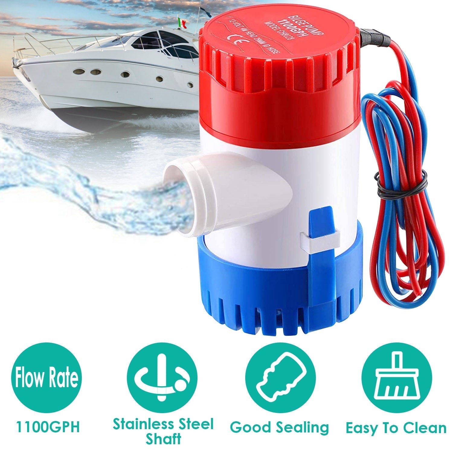 12V 1100GPH Submersible Marine Boat Bilge Non-Automatic Electric Water Pump - Image 7