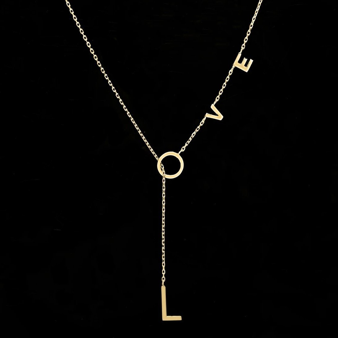 14K Gold Plated Love Lariat Necklace