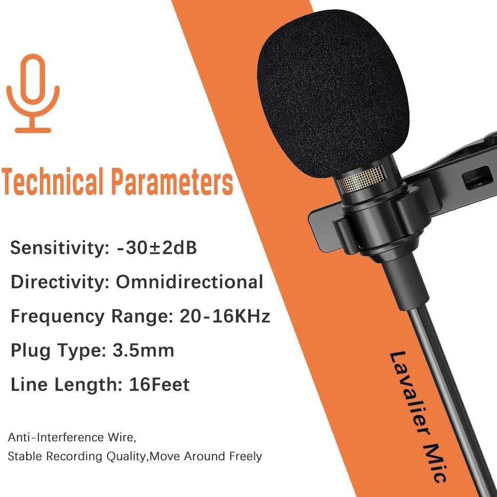 16 Feet Single Head Lavalier Lapel Microphone Omnidirectional Condenser Mic - Bilde 4