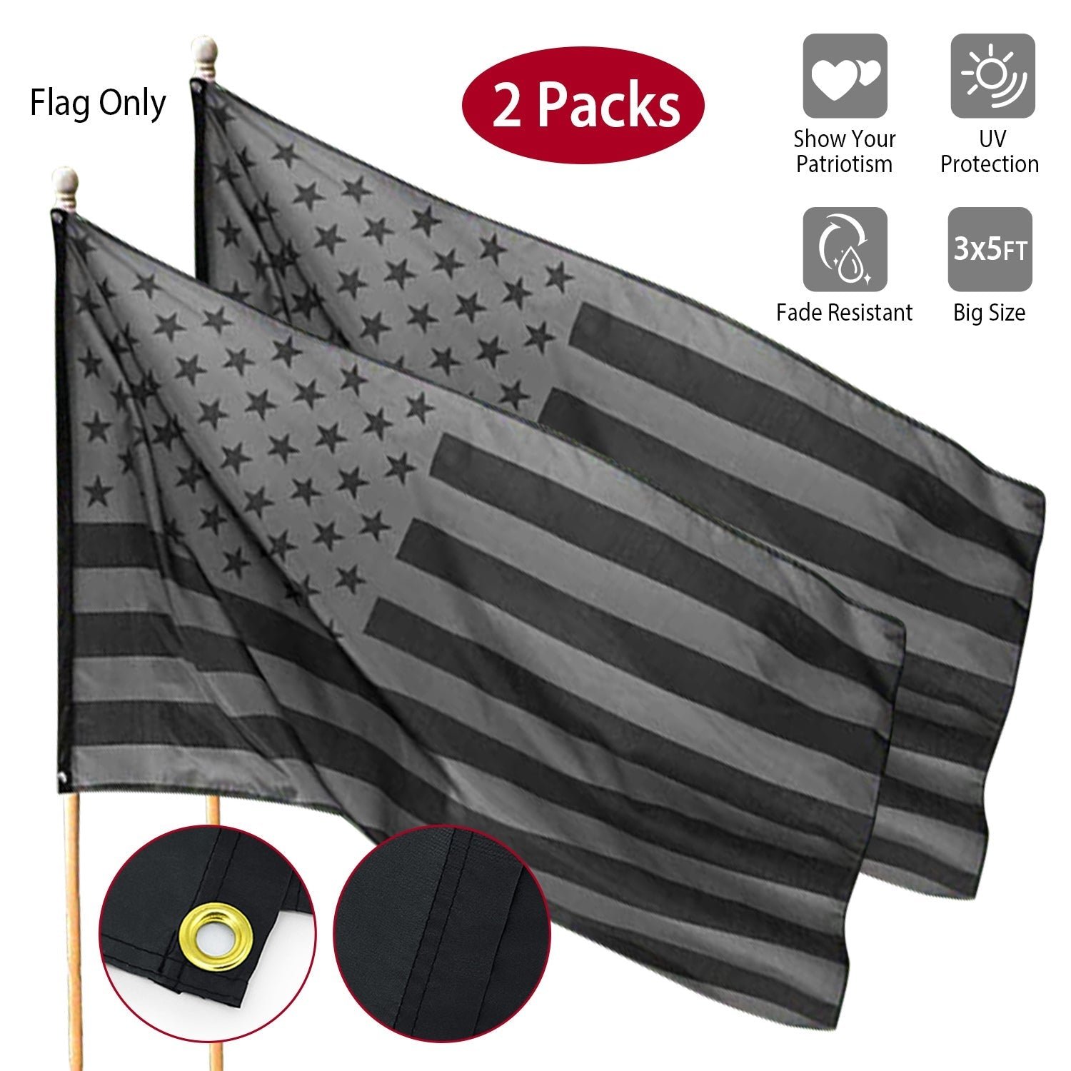 2-Pack: 3X5 Ft. All Black American Flag - Image 5