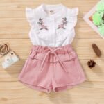 2-Piece: Baby Girls Outfits Clothes T-Shirt Vest Tops + Shorts Pants - Image 9