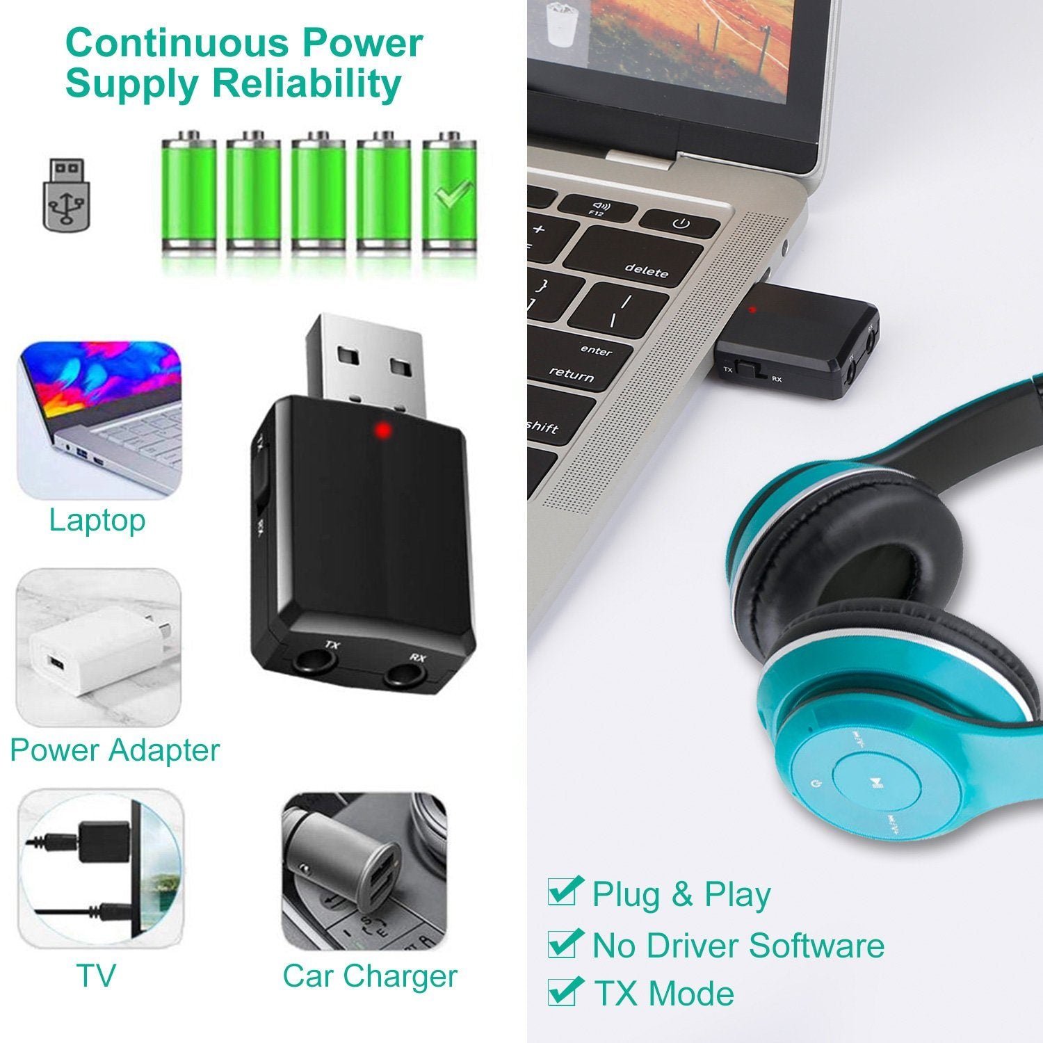 3-in-1 Wireless V5.0 USB Audio Transmitter Receiver - Image 5