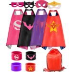 4-Piece: Kids Dress Up Superhero Capes Set and Slap Bracelets for Girls