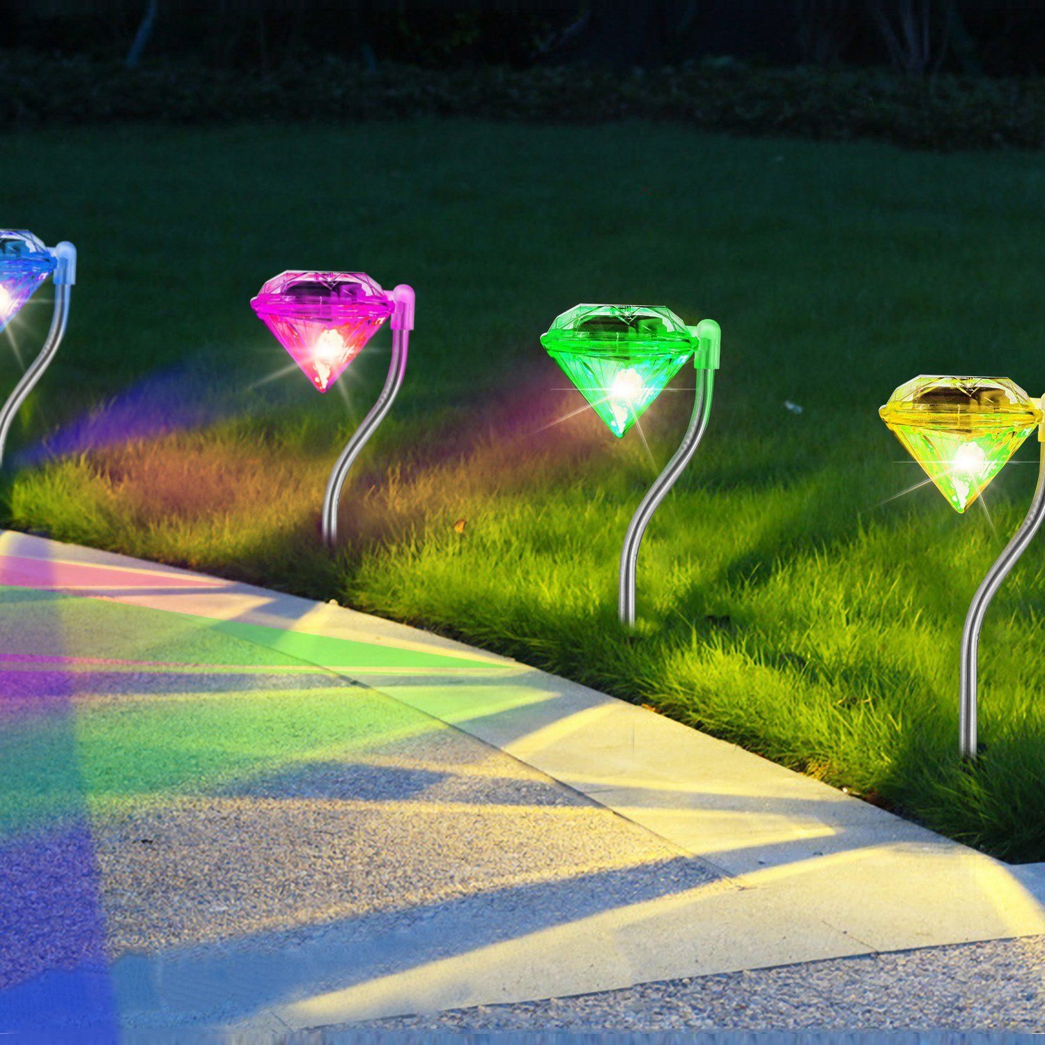 4-Piece: Solar Diamond LED Light Pathway Stake Decorative Lamp