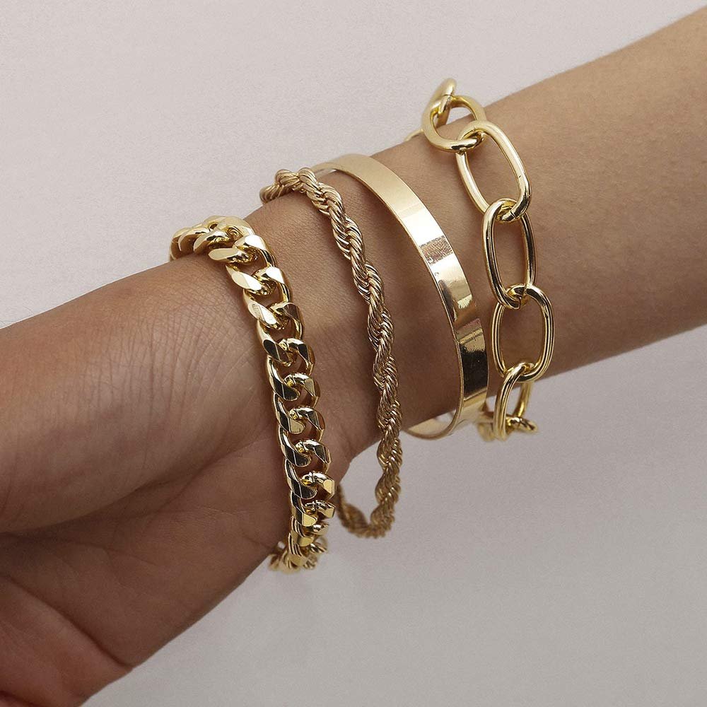 4-Piece: Women Adjustable Boho Chain Bracelets Set