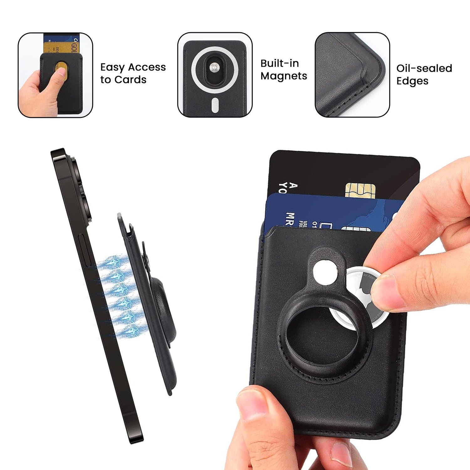 RFID Blocking Snap-On MagSafe Magnetic Card Wallet Holder Organizer With Built-In AirTag Pocket - Image 8