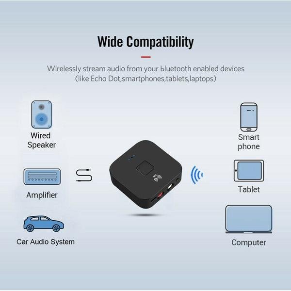 Black Wireless Bluetooth Receiver 5.0 aptX LL RCA NFC 3.5mm Jack Aux Audio Adapter - Image 11