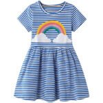 Girl's Cotton Casual Striped Jersey Dress