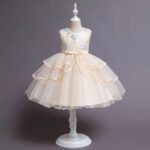 Girls' Patchwork Mesh Bow Party Dress - Image 5