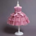 Girls' Patchwork Mesh Bow Party Dress - Image 6