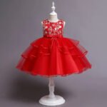 Girls' Patchwork Mesh Bow Party Dress - Image 4