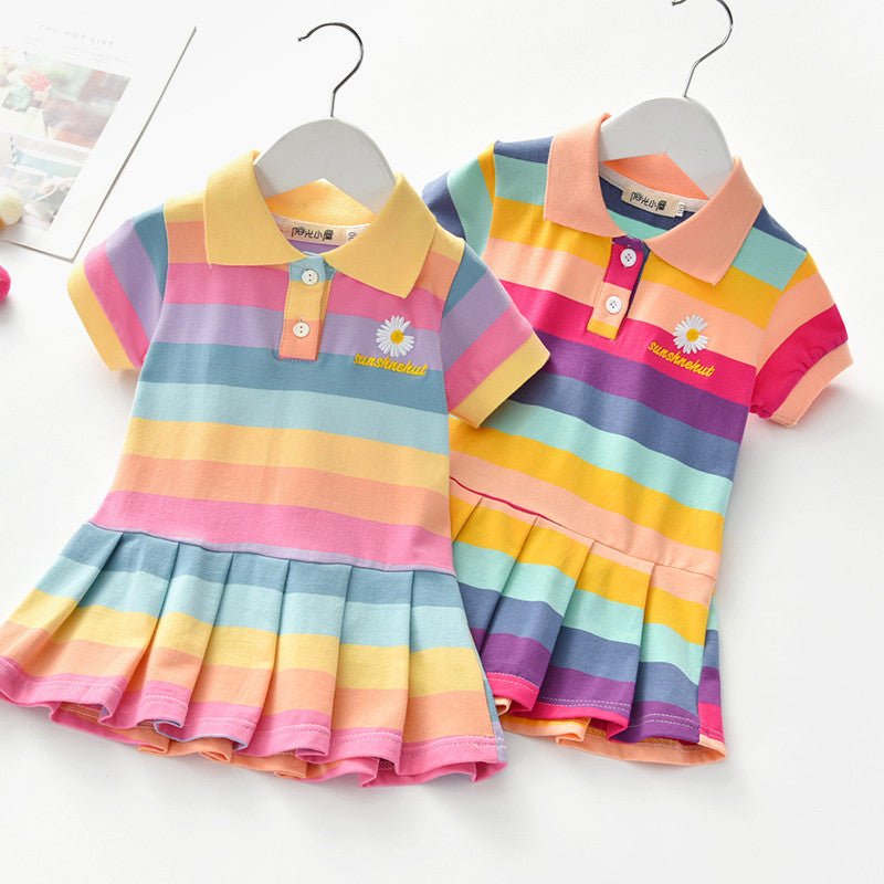 Girls Turn-Down Collar Summer Dress