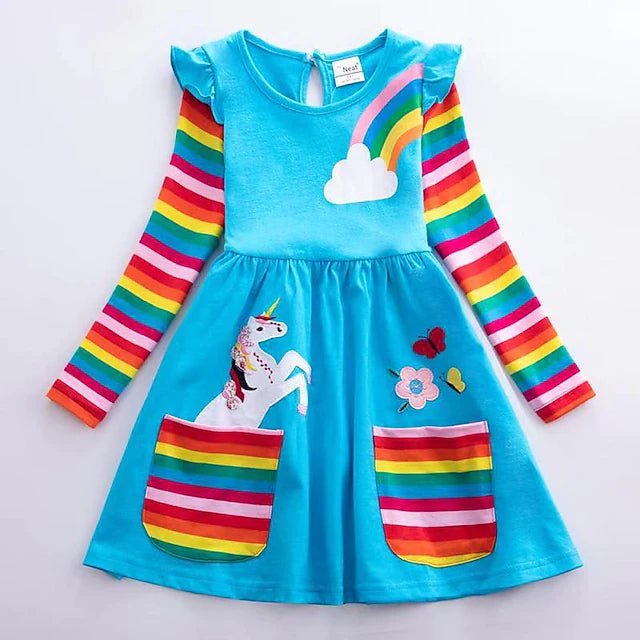 Girls' Unicorn Rainbow Flower Dress
