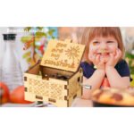 Hand Crank Vintage Wood Carved Sunshine Musical Box - Image 7