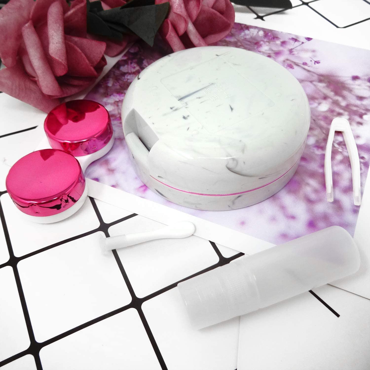 Honbay Fashion Marble Contact Lens Case with Mirror - Image 14