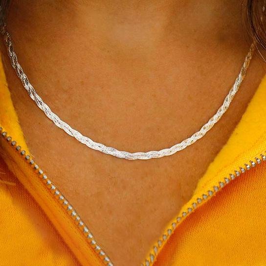 Italian Sterling Silver Braided Herringbone Necklace by Verona - Bilde 3
