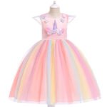 Little Girls' Dress Unicorn Rainbow Patchwork Colorful Tulle Dress - Image 3