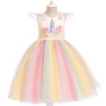 Little Girls' Dress Unicorn Rainbow Patchwork Colorful Tulle Dress - Image 4