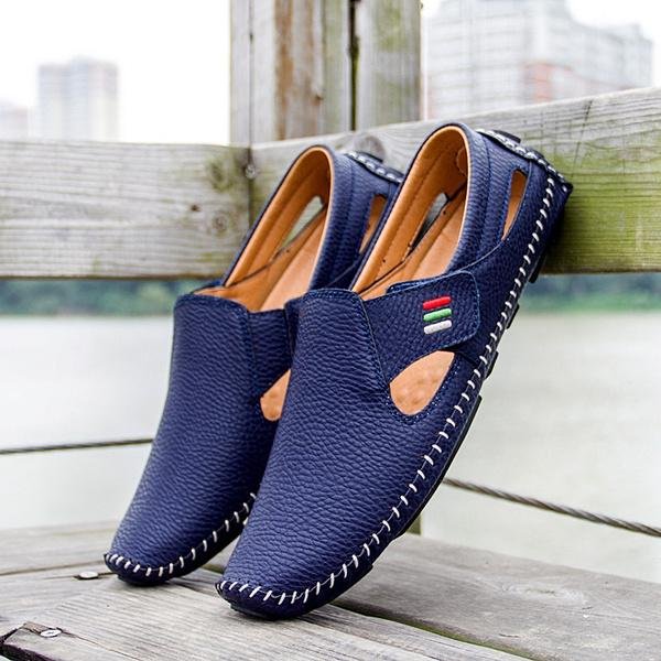 Men Casual Shoes Slip on Hollow Leather Men Shoes - Image 3