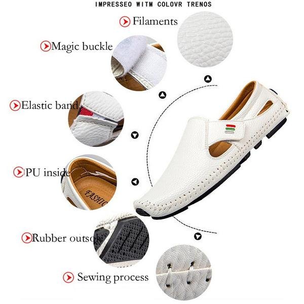Men Casual Shoes Slip on Hollow Leather Men Shoes - Image 7