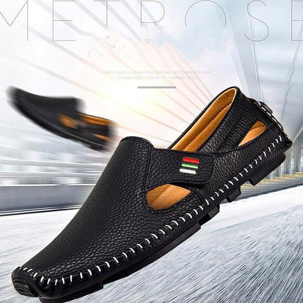 Men Casual Shoes Slip on Hollow Leather Men Shoes - Image 9