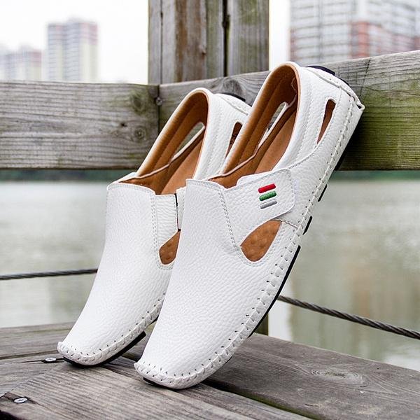 Men Casual Shoes Slip on Hollow Leather Men Shoes - Image 4