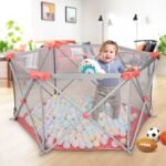 Odoland Safety Portable Playpen Infants Toddler Fence