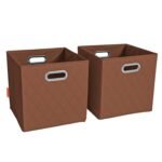 Set of 2: 11-13" Foldable Diamond Patterned Faux Leather Storage Cube Bins - Image 4