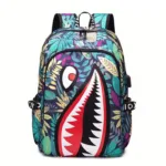 Shark Patterned Nylon Student Backpack - Image 3