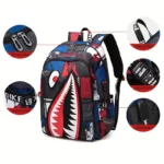 Shark Patterned Nylon Student Backpack - Image 7