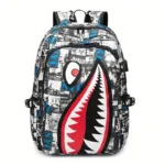 Shark Patterned Nylon Student Backpack - Image 4