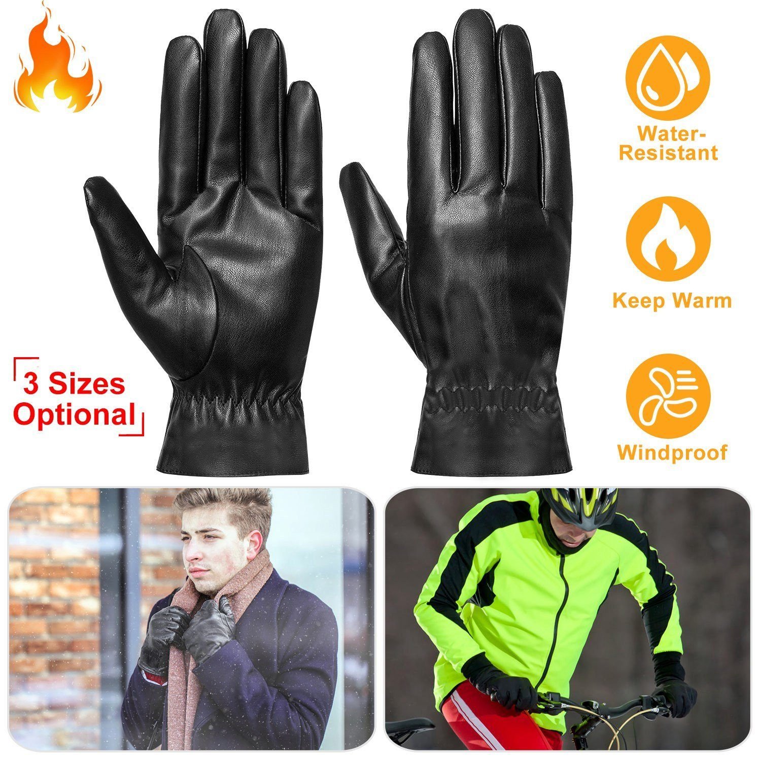 Unisex Leather Winter Warm Gloves - Bilde 7
