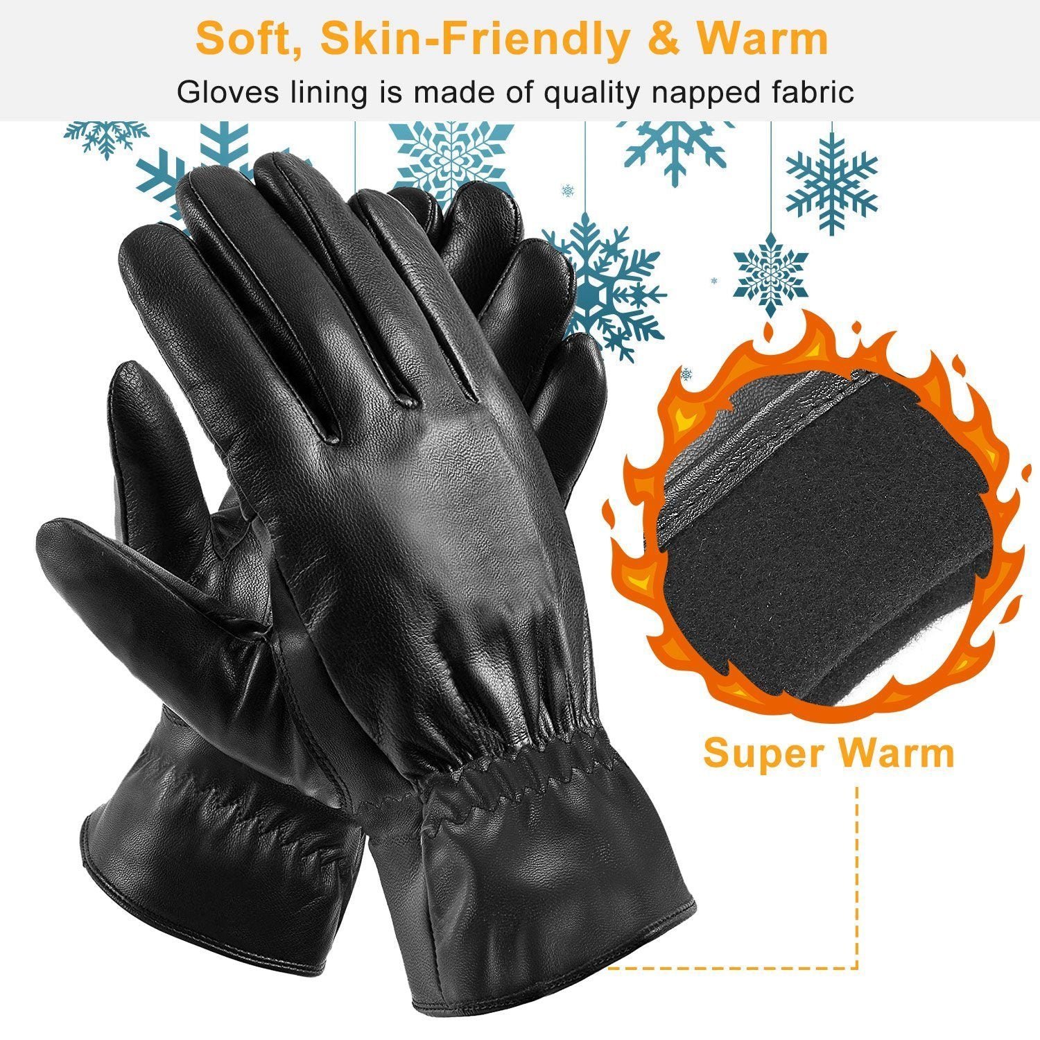 Unisex Leather Winter Warm Gloves - Bilde 5