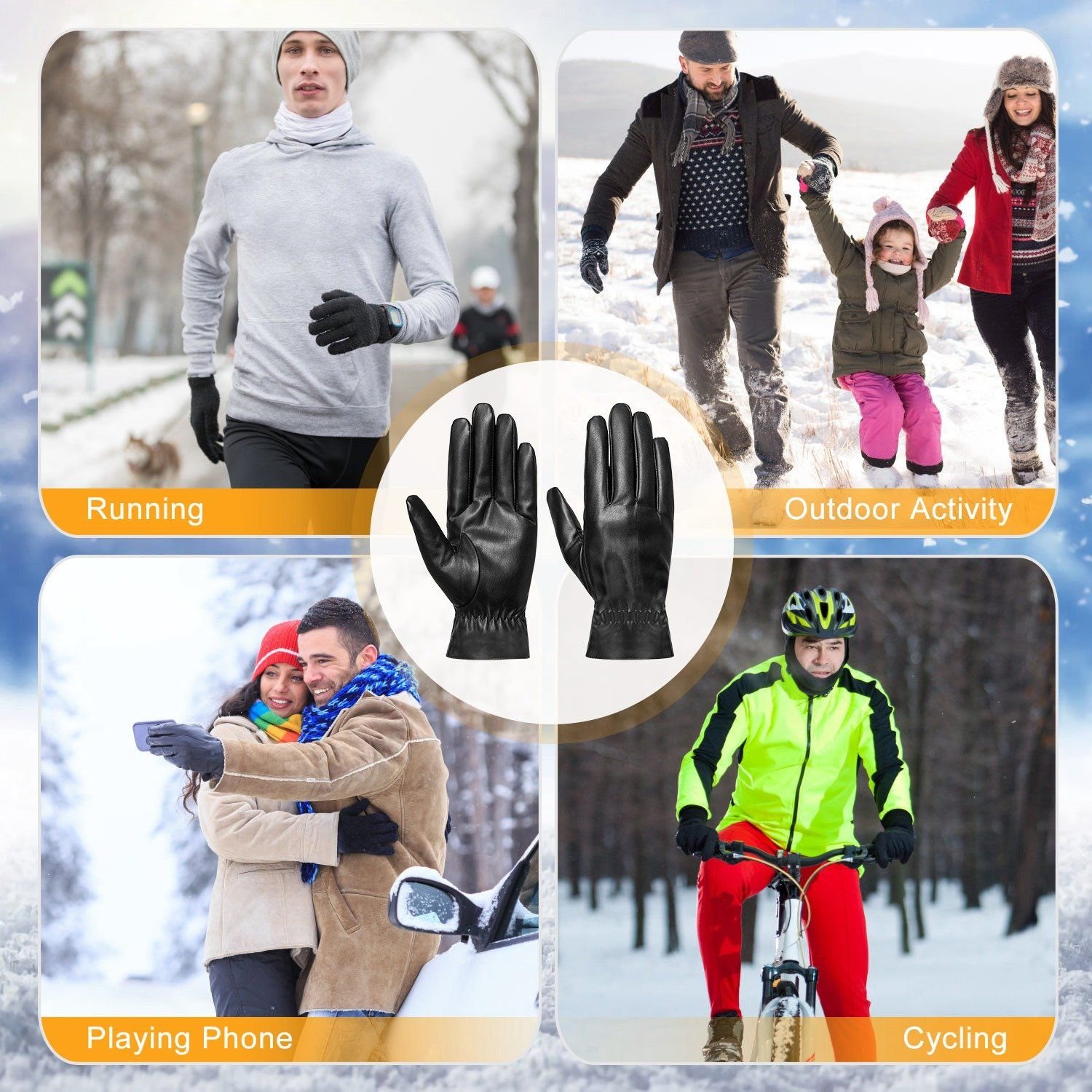 Unisex Leather Winter Warm Gloves - Bilde 9