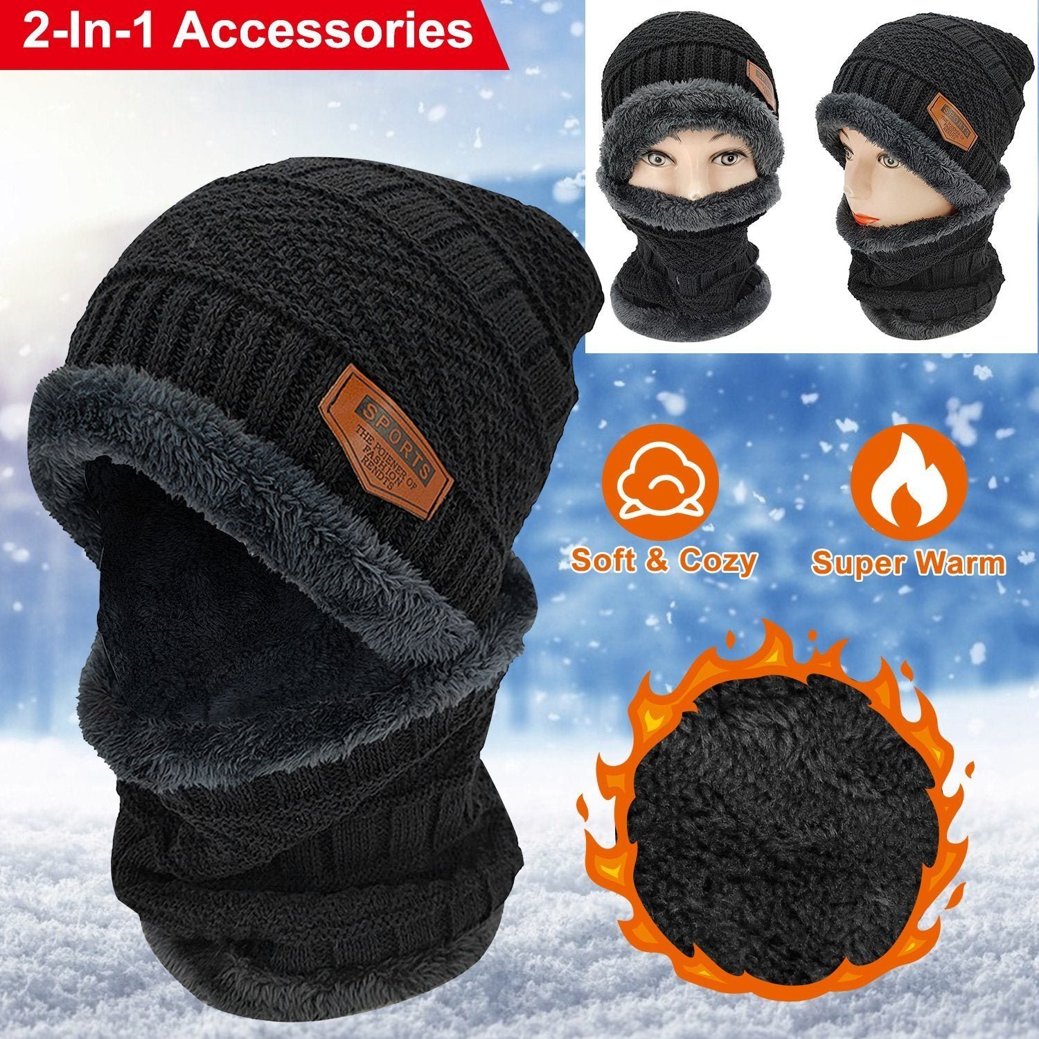 Unisex Winter Beanie Hat Scarf Set - Bilde 12