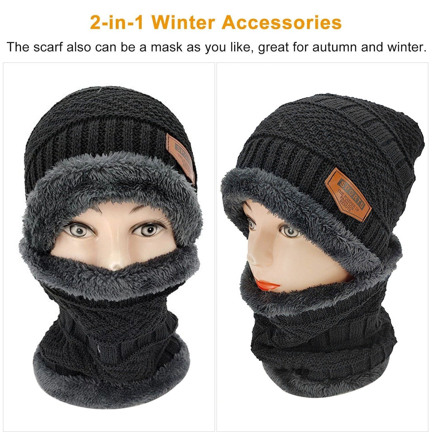 Unisex Winter Beanie Hat Scarf Set - Bilde 9