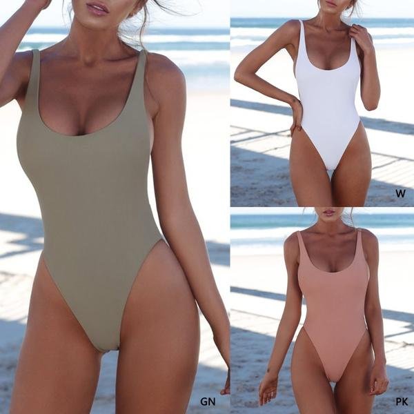 Women Sexy Push Up One-piece Backless Solid Retro Triangle Swimsuit - Bilde 9