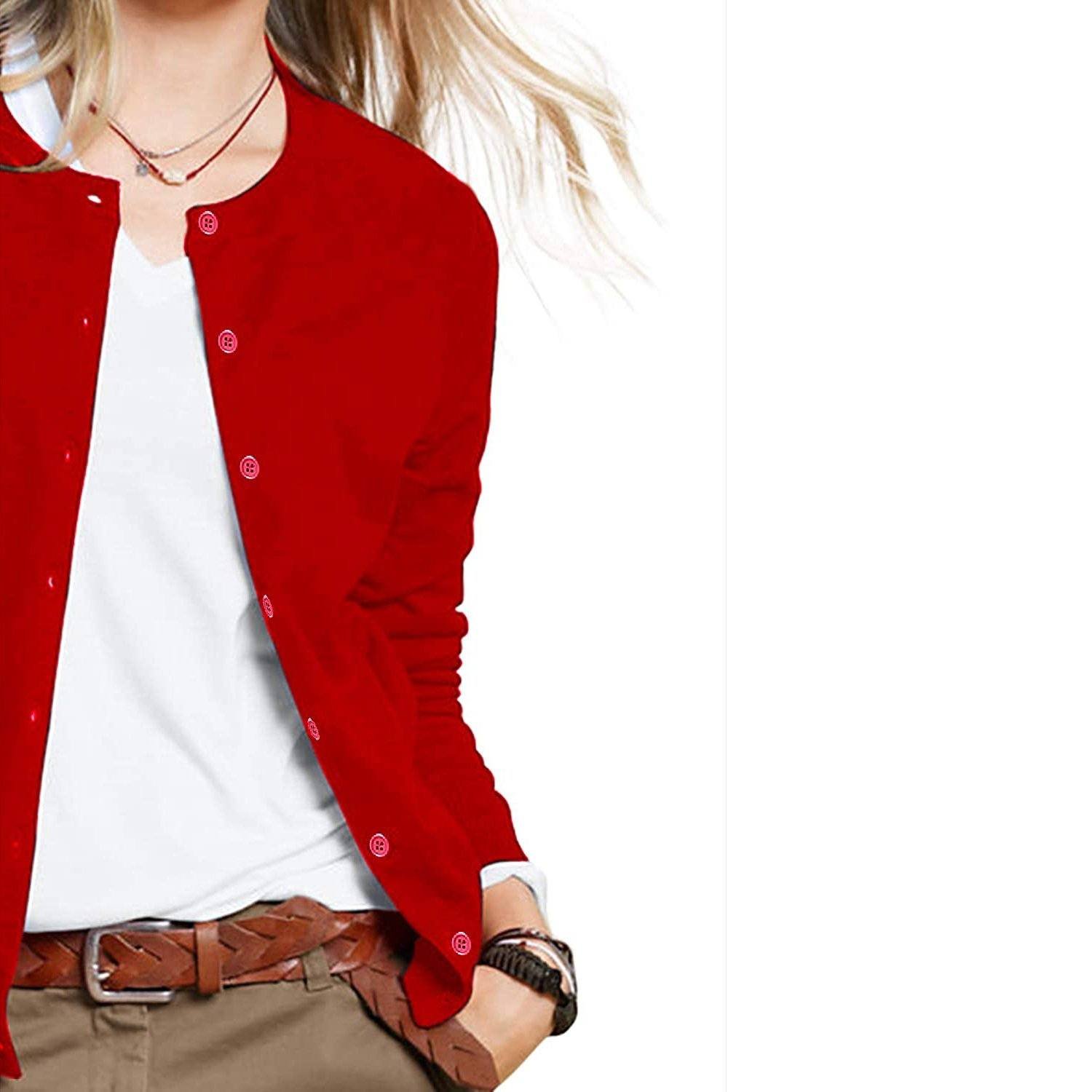 Women's Button Down Crew Neck Long Sleeve Soft Knit Cardigan Sweaters - Bilde 11