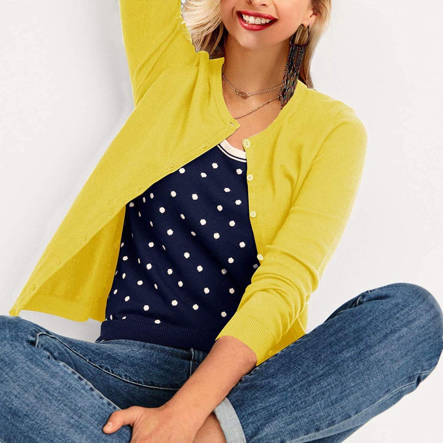 Women's Button Down Crew Neck Long Sleeve Soft Knit Cardigan Sweaters - Bilde 7