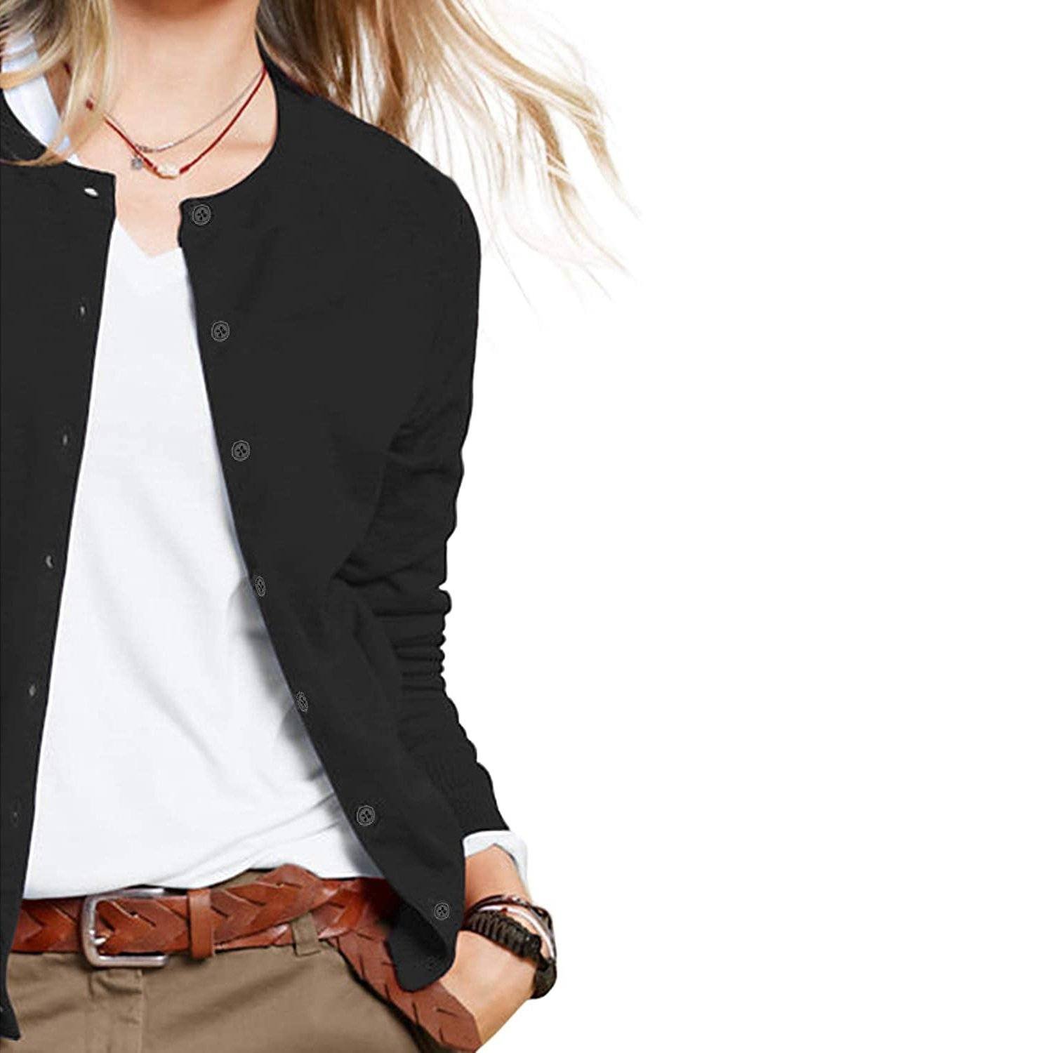 Women's Button Down Crew Neck Long Sleeve Soft Knit Cardigan Sweaters - Bilde 18