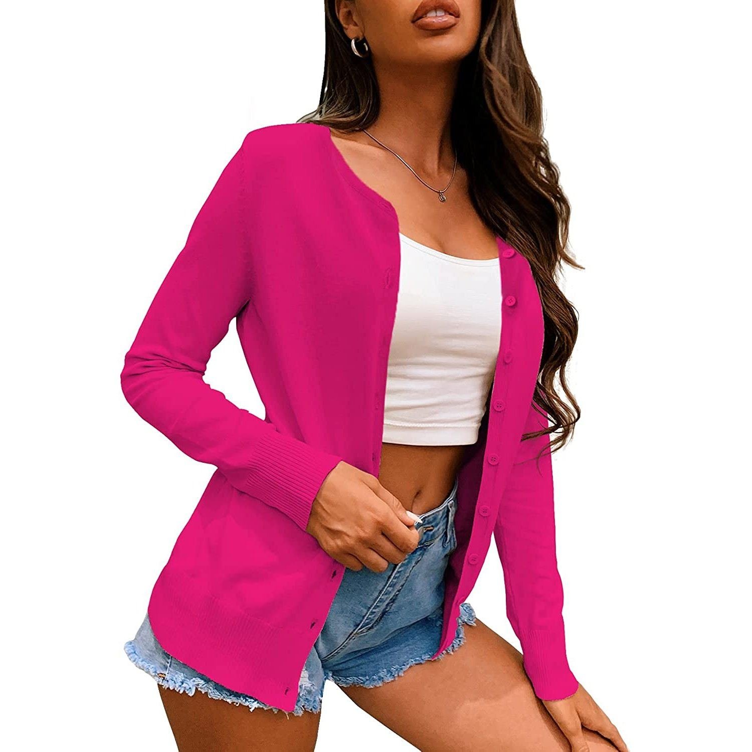 Women's Button Down Crew Neck Long Sleeve Soft Knit Cardigan Sweaters - Bilde 20