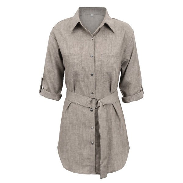 Women's Buttons Turn-Down Casual Shirt Dress - Bilde 7
