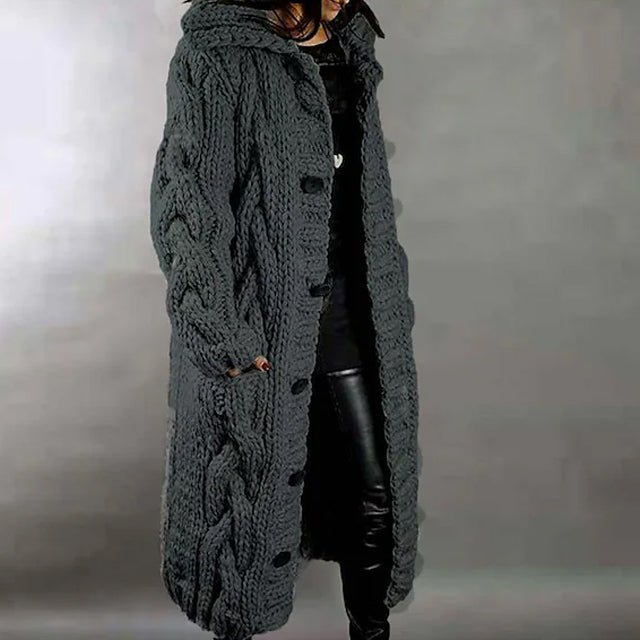 Women's Cardigan Sweater Jumper Cable Chunky Knit Hooded Solid Color Open Front - Image 5