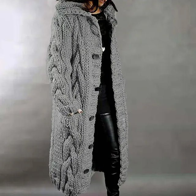 Women's Cardigan Sweater Jumper Cable Chunky Knit Hooded Solid Color Open Front - Image 6