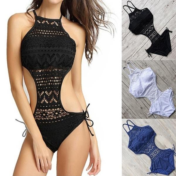 Women's One-Piece Bikini Solid Crochet Swimsuit - Image 9