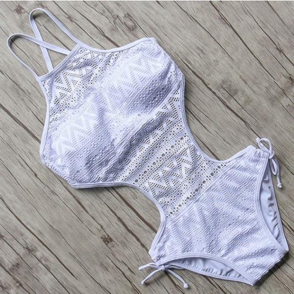 Women's One-Piece Bikini Solid Crochet Swimsuit - Image 3