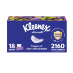 Kleenex Ultra Soft ansiktsservietter, 18 flate esker, 120 servietter hver (totalt 2160).